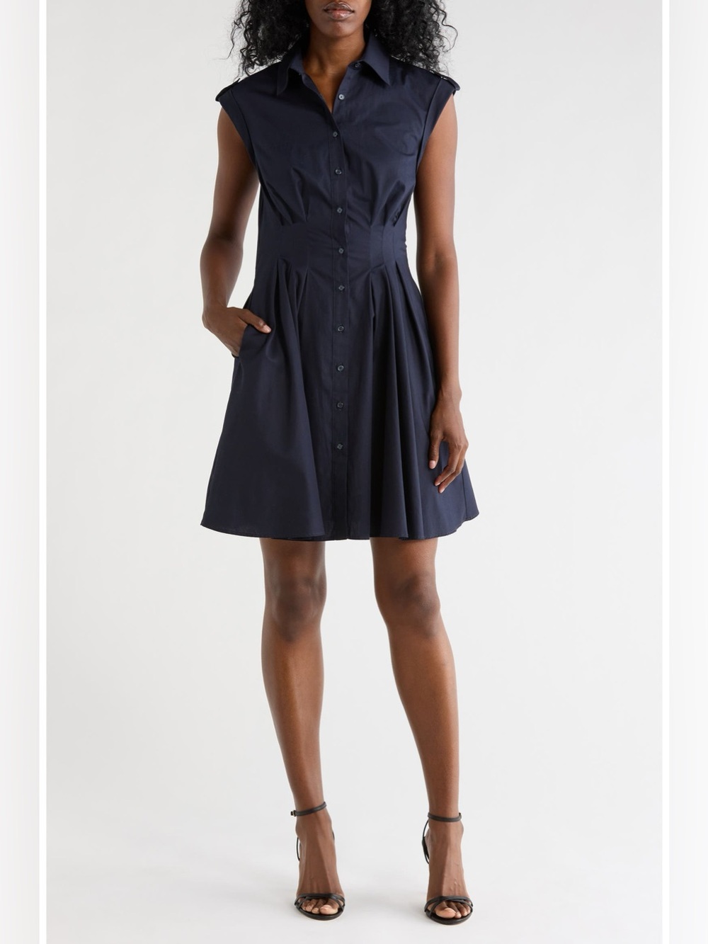 Eliza J Cap Sleeve Cotton Fit & Flare Shirtdress Size 10 Navy Blue NWOT
